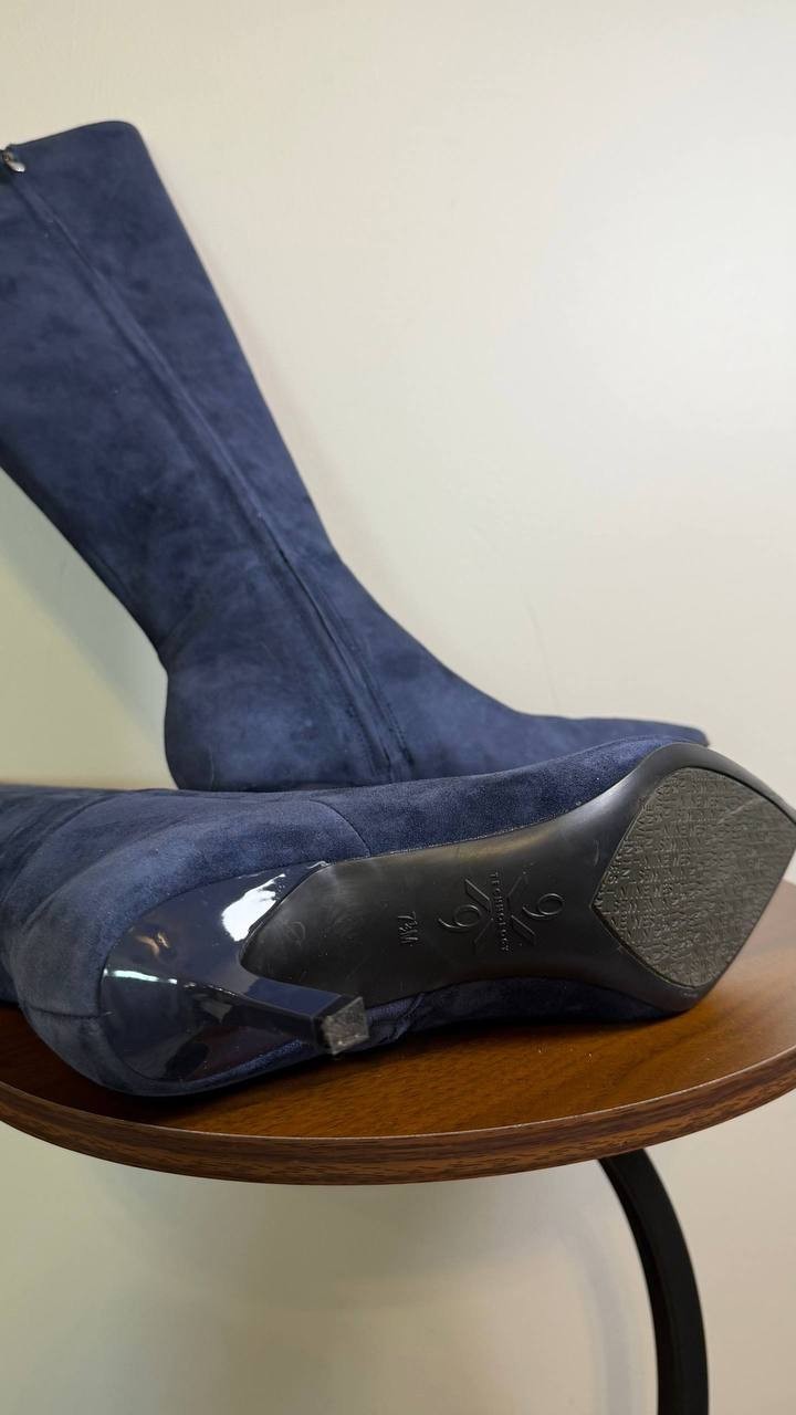 Nine West Kimdee Boots 7.5M Dark Blue Suede Tall Stiletto Dress NIB msrp$269