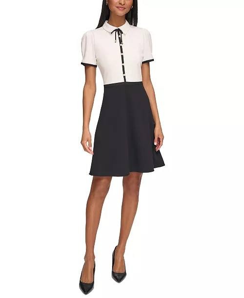 Karl Lagerfeld Paris Collared Contrast Trim Dress White Black 10 $148 NWT