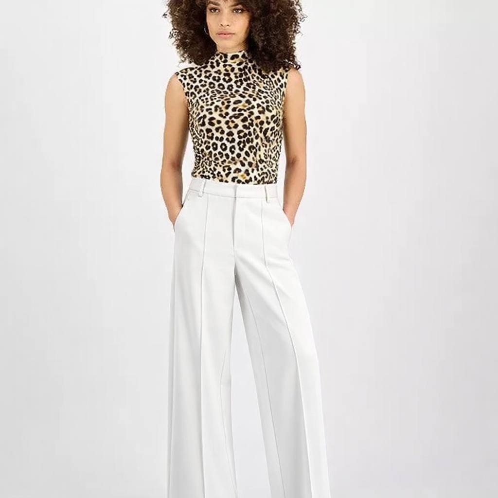 Bar III High Waist Wide Leg Pants White Size PM NWT $59.50