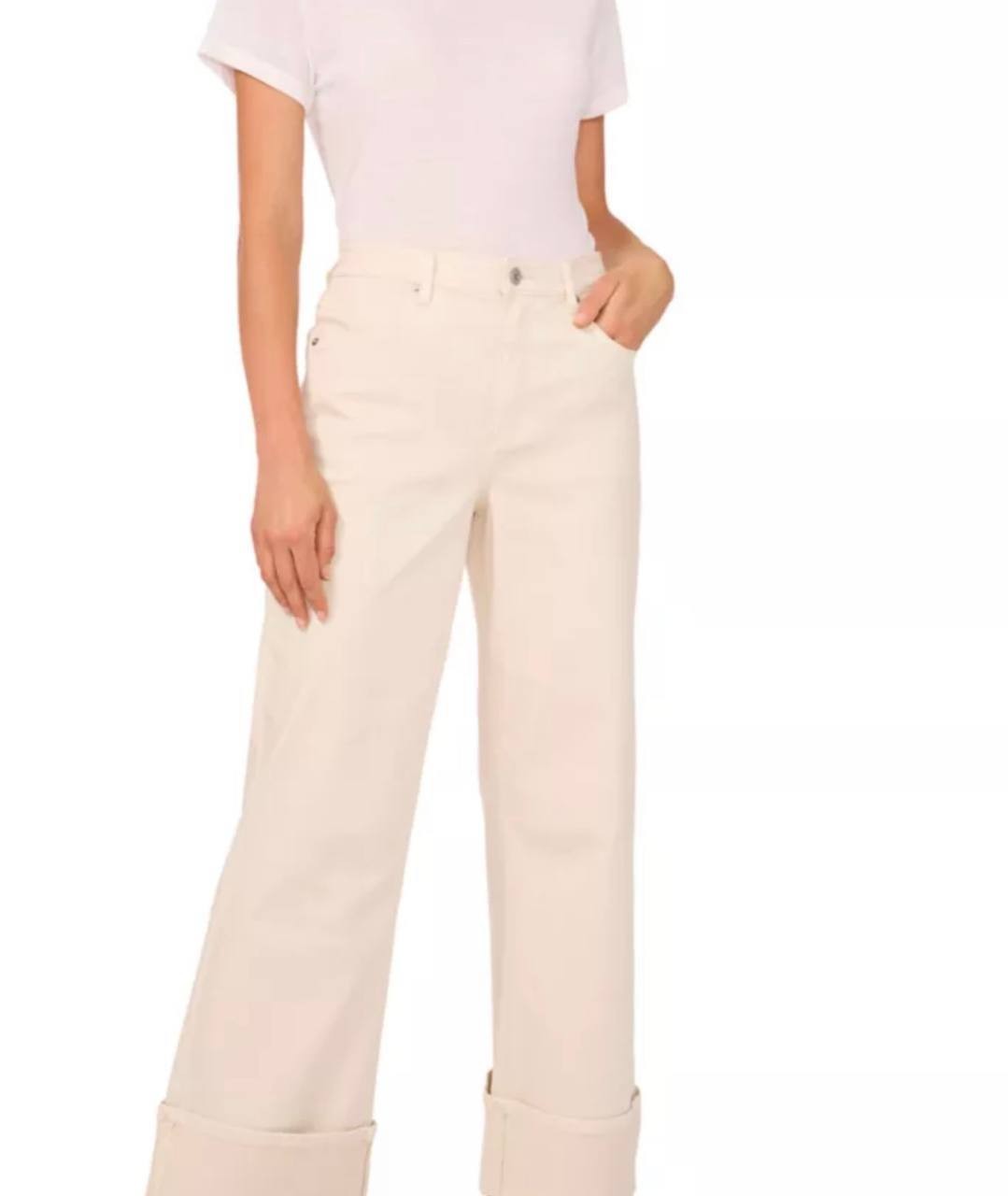 1.State Denim Roll‑Up Cuff Wide‑Leg Jeans New Ivory 14 NWT $109