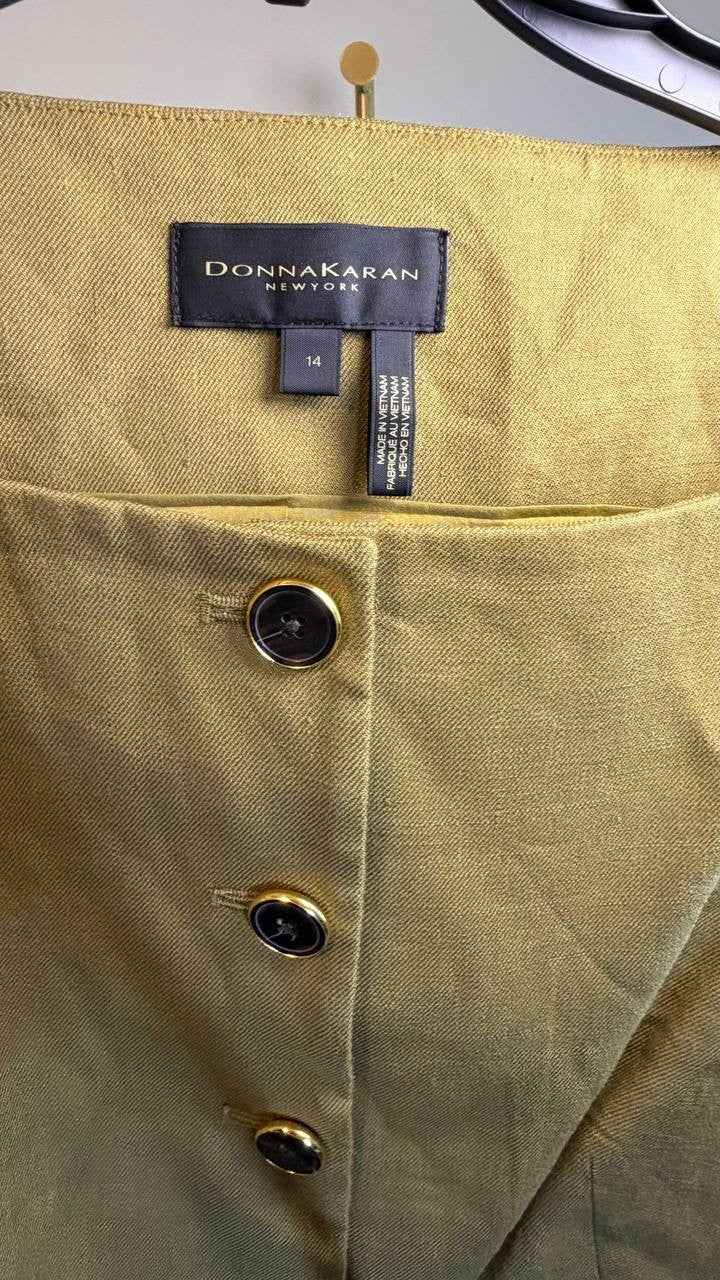 Donna Karan New York Linen‑Blend Vest Olive 14 NWOT $159