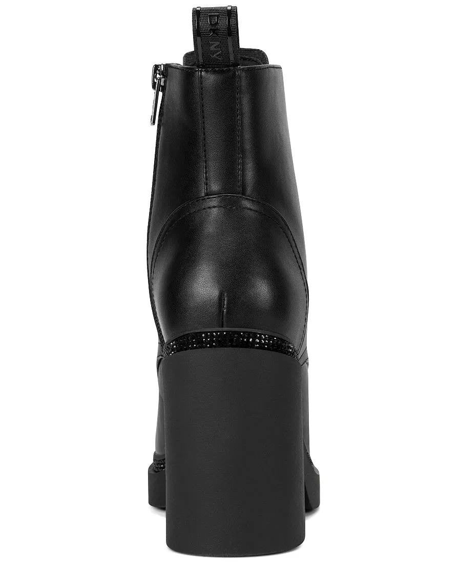 DKNY Platform Heel Boots 8.5 Black Textile Zippered Modern New In Box msrp$159