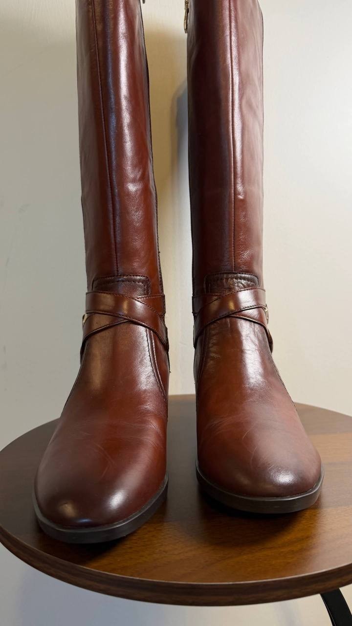 Naturalizer Rena 2 Boots7W Deep Saddle Leather Wide Calf Riding NIB msrp$325