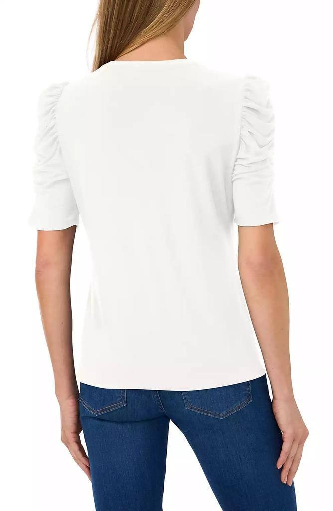 CeCe Shirred Sleeve Embellished ButtonTop New Ivory Crewneck SizeS NWOT$59 snags