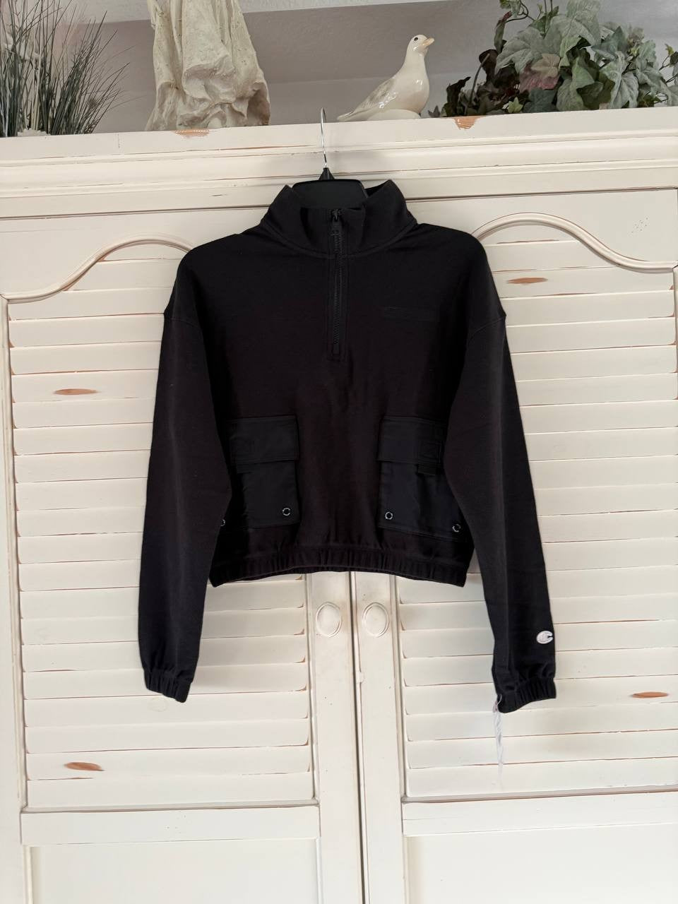 Champion Pullover Jacket – Size L – NWT  Black Campus Pique 1/4 Zip with Pockets