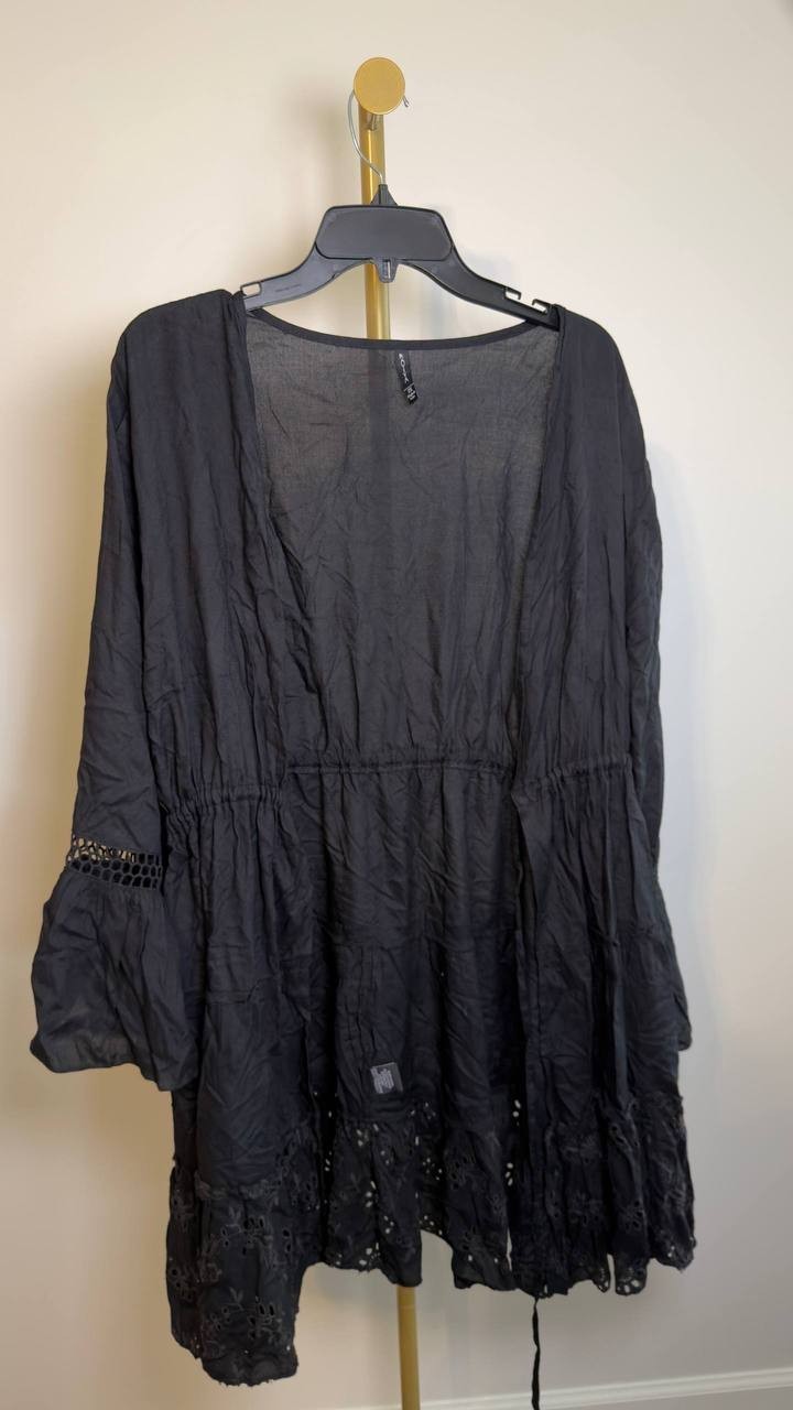Raviya Lace-Inset Tie-Front Tiered Swim Cover-Up Black 2X NWOT $48