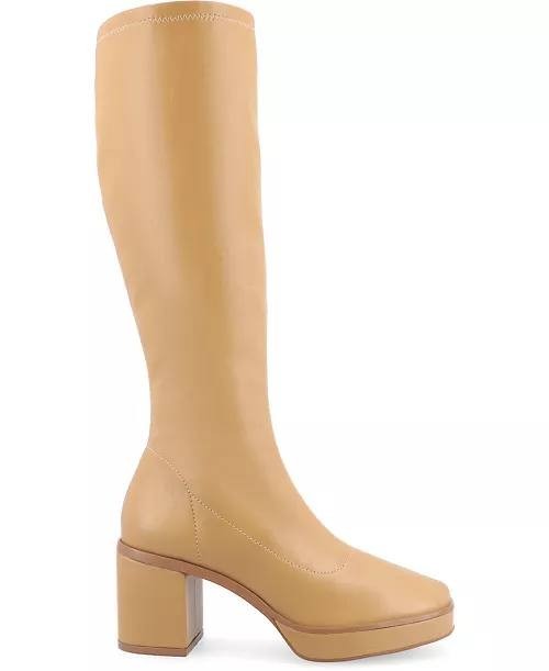 Journee Collection Alondra Platform Boots Tan 6 Faux Leather Knee High $139.99 N