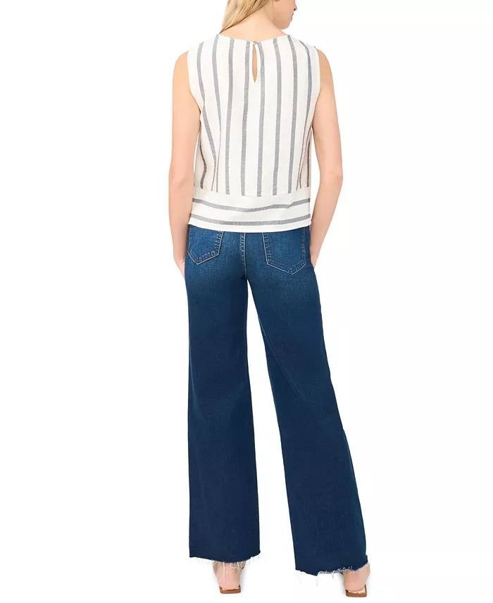 Vince Camuto Sleeveless Crewneck Viscose Blouse White Multi L NWOT $79