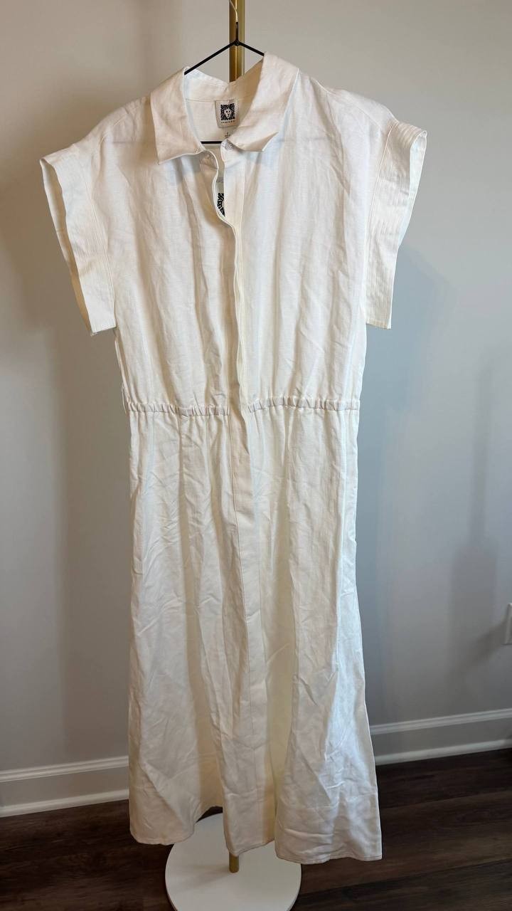 Anne Klein Women’s White Belted Drop-Sleeve Shirtdress Size 8 NWT $169