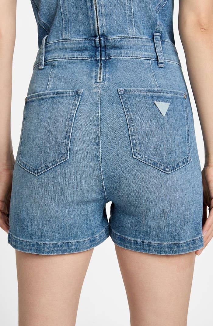 Guess Sunni Sleeveless Stretch Denim Romper Dream Blu Size L NWT $148