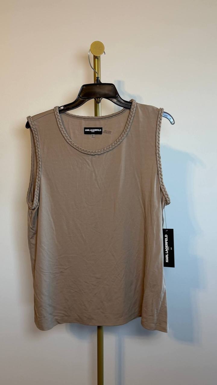 Karl Lagerfeld Paris Braided‑Trim Sleeveless Top Taupe XL NWT $89