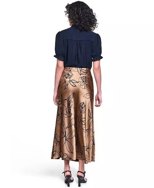 Karl Lagerfeld Floral Satin Maxi Skirt Cartouche/Navy Size 8 NWT $149