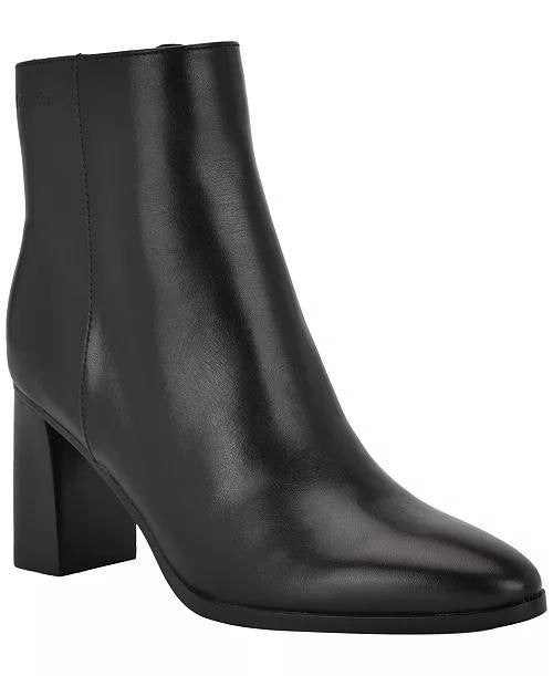 Calvin Klein Black Leather Block Heel Booties 9M New in Box MSRP $189