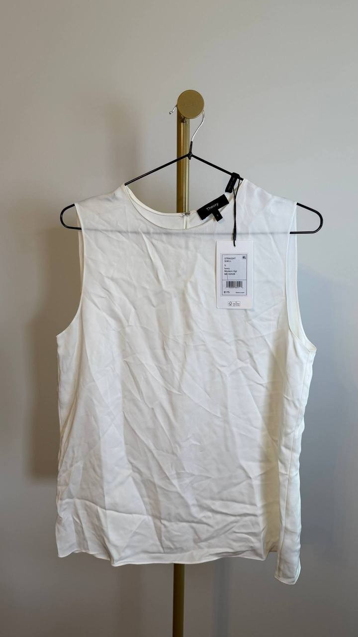 Theory Straight Shell Tank Top Ivory Silk Georgette Size S NWT$175 needs washing