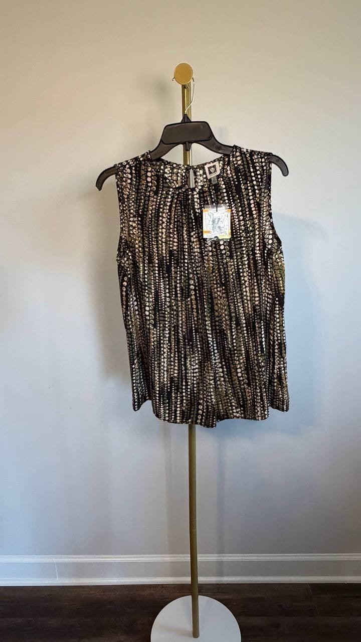 Anne Klein Round Neck Sleeveless Top Olive Palm Multi S NWT $79