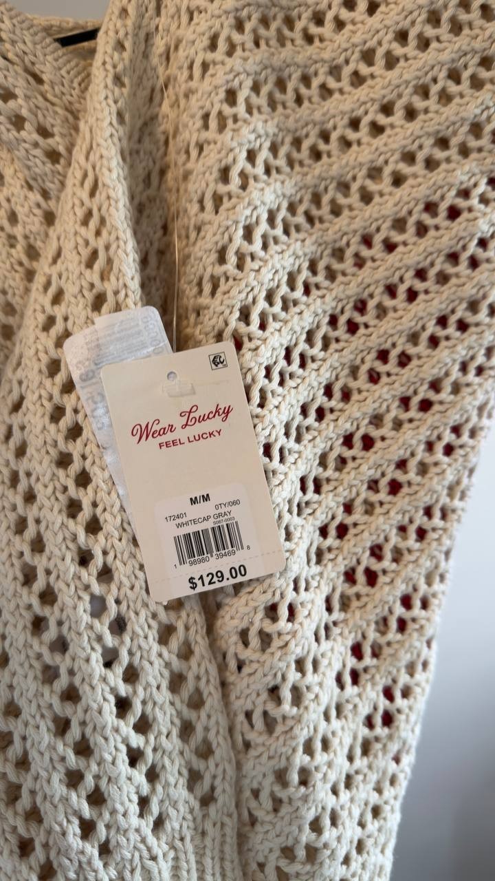 Lucky Brand Americana Flag Cotton Hooded Sweater Whitecap Gray M NWT $129