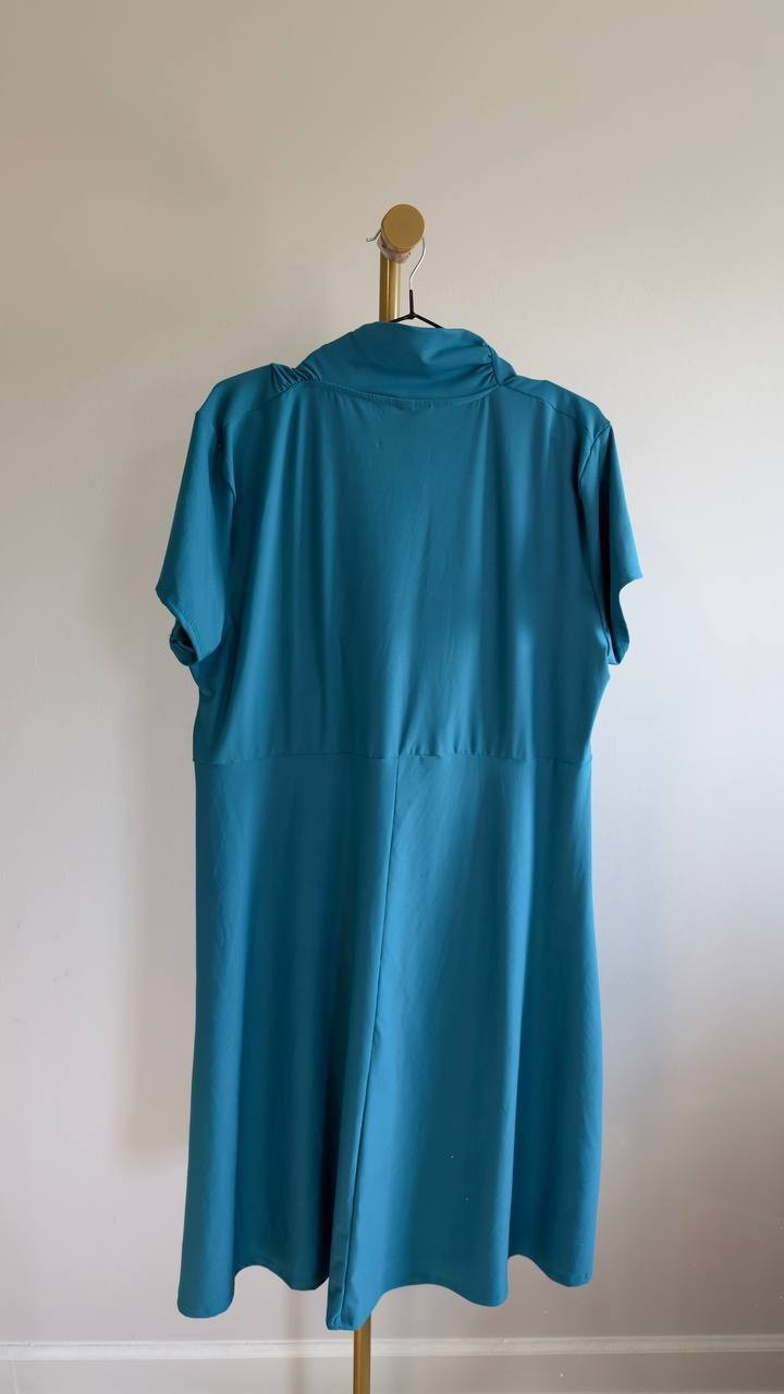 24Seven Comfort Apparel Plus Size Rouched Wrap Dress Teal Size 1X NWT $65.99