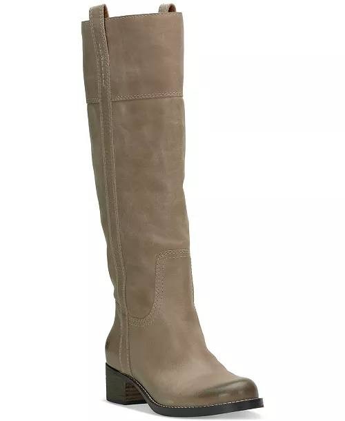 Lucky Brand Hybiscus Women’s Knee High Riding Boots Silver 9.5M Leather $229