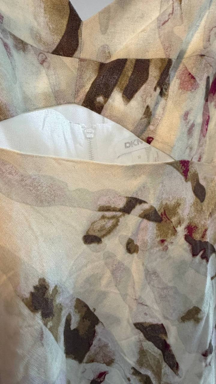 DKNY Women’s Linen Blend Sundress Beige Print Size 10 NWT $149