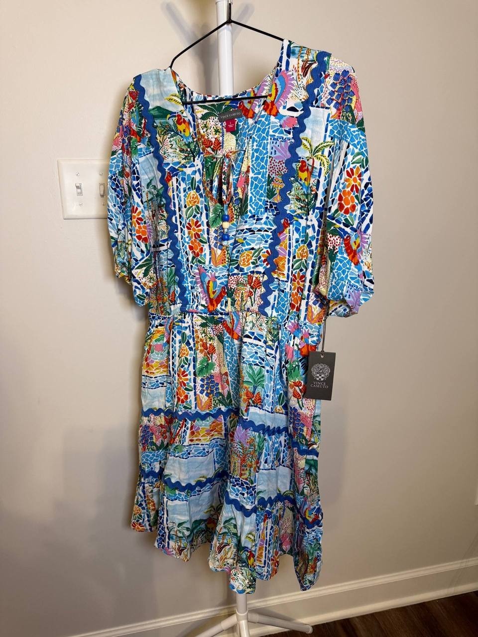 Vince Camuto Balloon‑Sleeve Tiered Fit‑and‑Flare Dress – Size L – NWT – $89