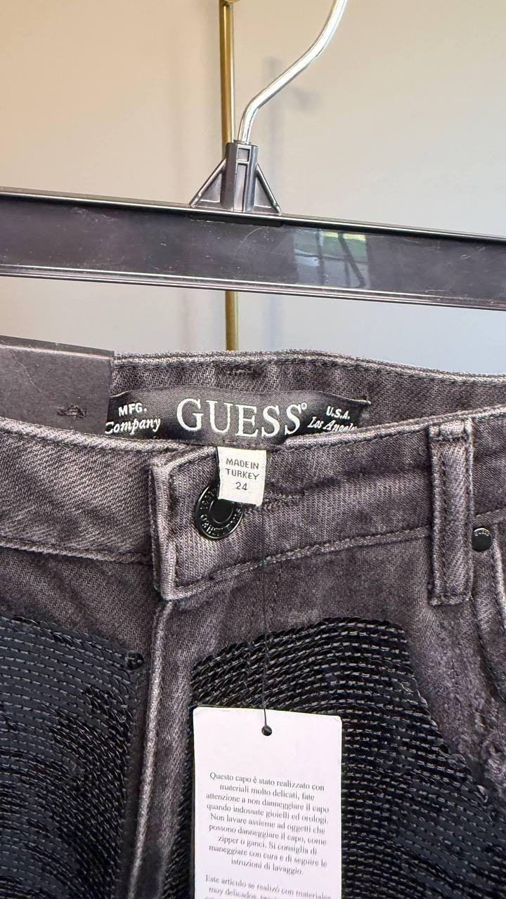Guess Jill Sequin‑Front Boyfriend Jeans Black 24 NWT $248