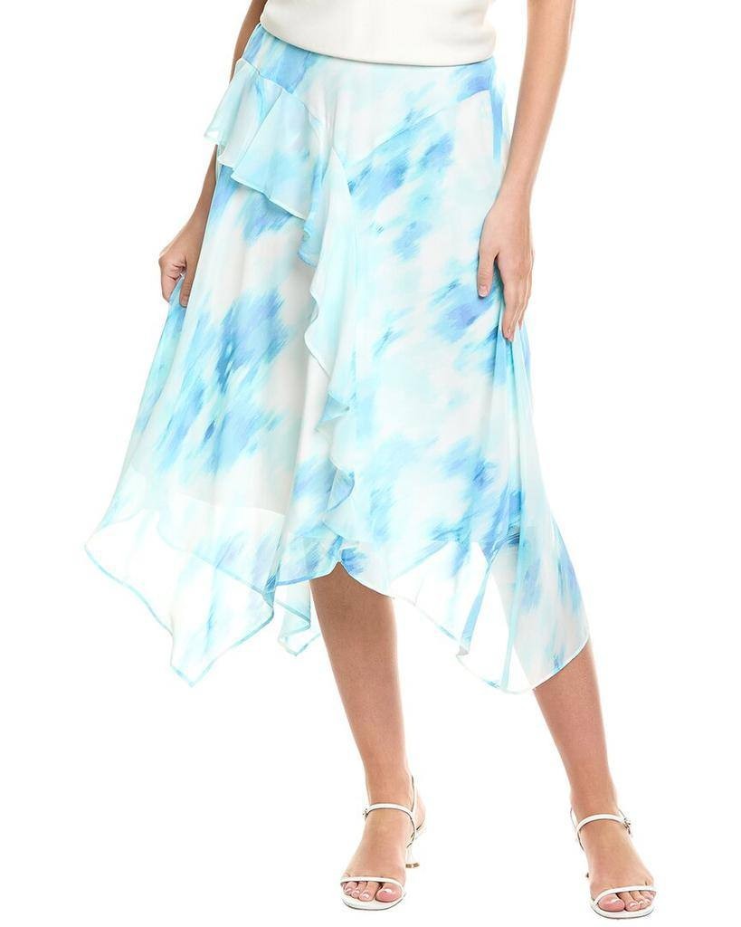 Jones New York Pull‑On Bias‑Cut Ruffle Trim Skirt White Multi L NWT $89.50