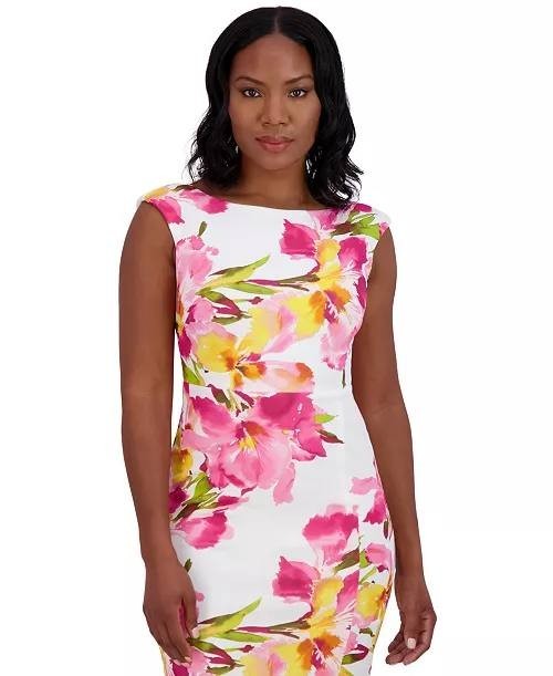 Eliza J Boat-Neck Sleeveless Floral Sheath Dress Floral 8 NWT $128