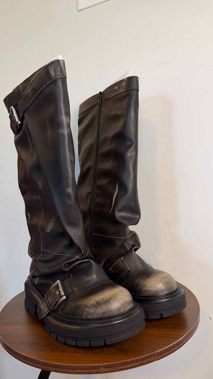 Madden Girl Restore Slouchy Lug Sole Moto Boots 6 Man‑Made$115 NWT