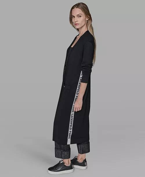 Karl Lagerfeld Paris Logo Duster Sweater Black XL NWT Long Open Front $149