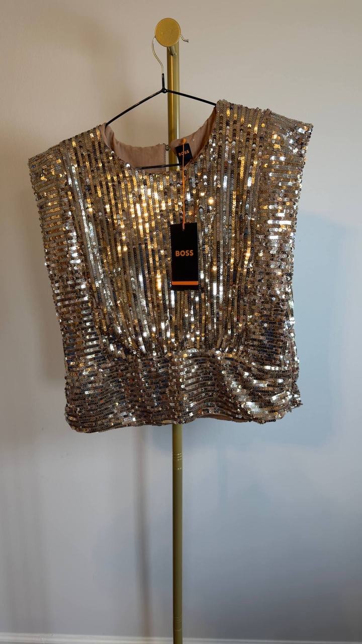 BOSS Illana Sequin Crop Top Orange Size 6 NWT $149