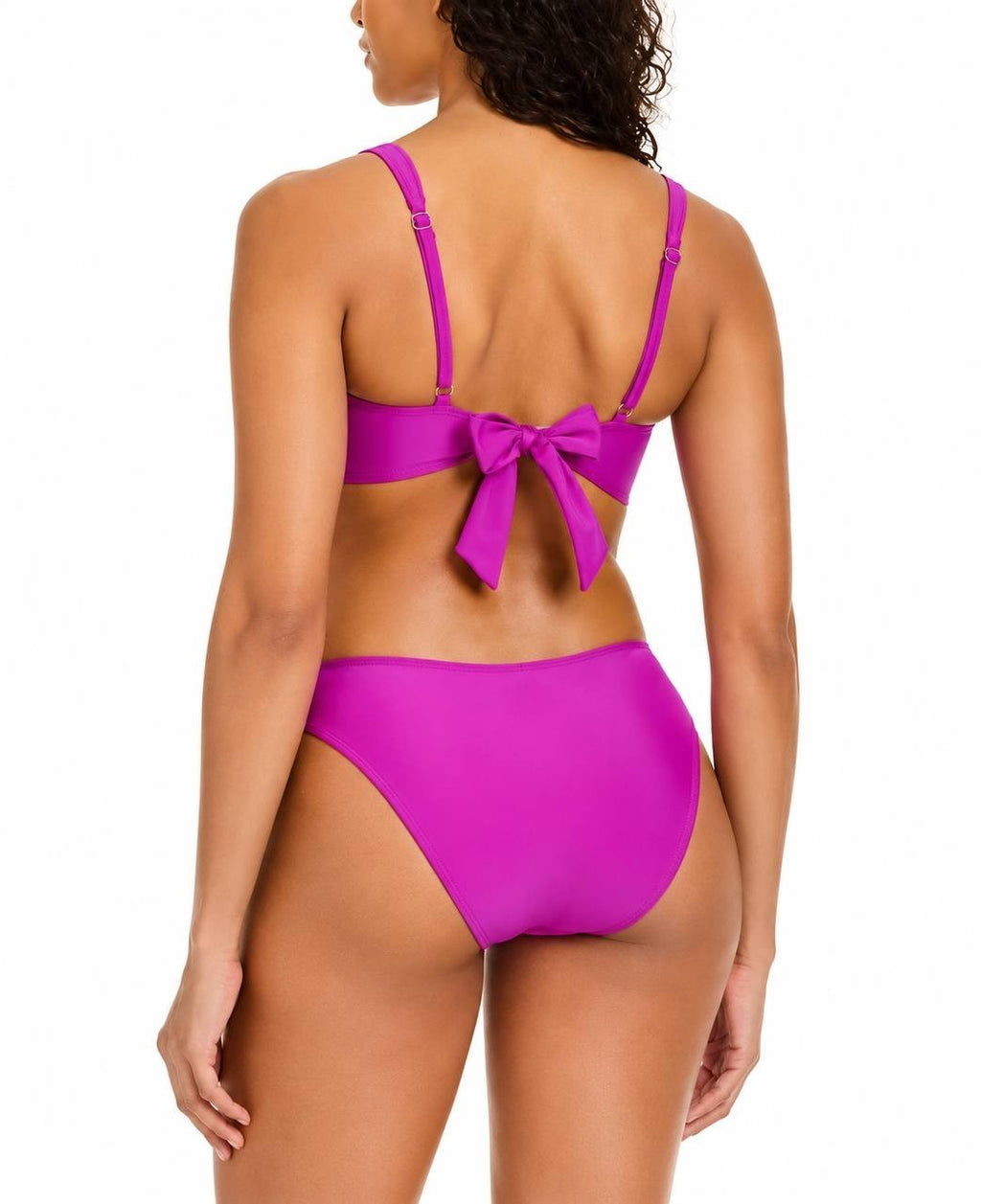 Bar III Unraveled Lace-Up Bikini Top Fuchsia S NWT $44