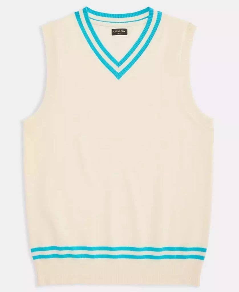 Club Room Men’s 100% Cashmere V‑Neck Sweater Vest White/Turquoise XL $179 NWT