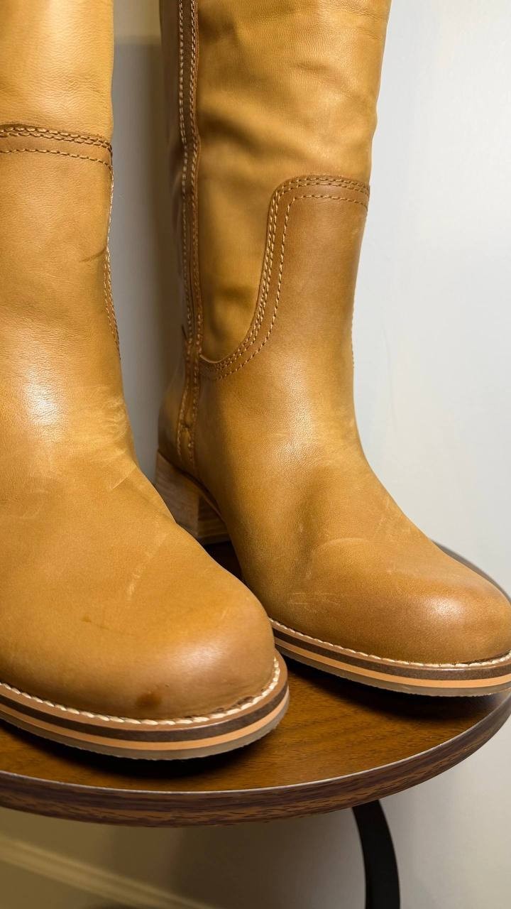 Lucky Brand Hybiscus Boots 10M Cream Leather Knee‑High Riding NIB msrp$229