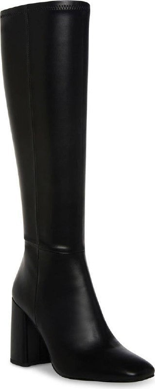 Madden Girl Winsloww Boots 8 Black Synthetic Square Toe Knee‑High NIB msrp$89