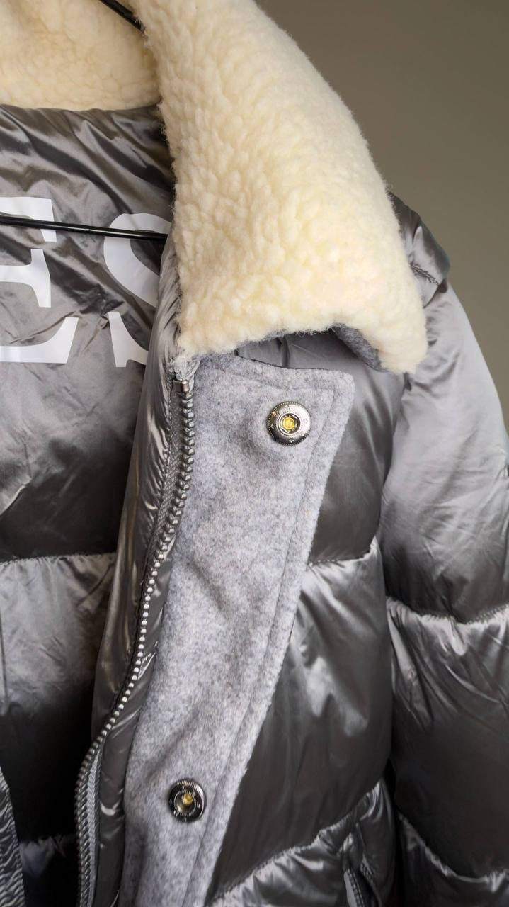 GUESS Men’s Puffer Jacket Sherpa Collar Silver Soiled M NWT $250