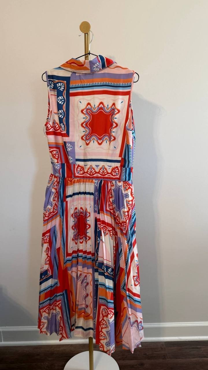 Tahari Women’s Printed Pleated Midi Shirtdress Como Tile Print 10 $138 NWT
