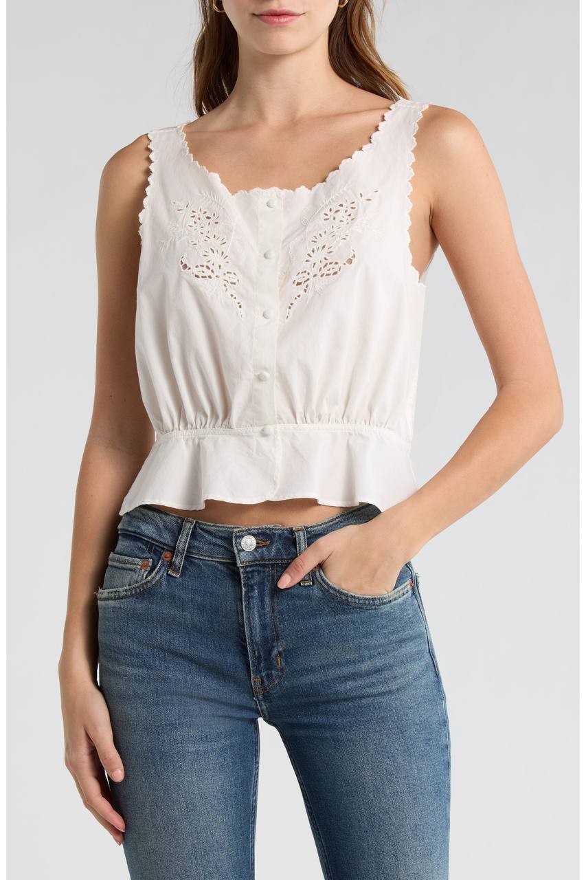 Re/Done Women’s Jerry Eyelet Tank Vintage White XS NWT $195