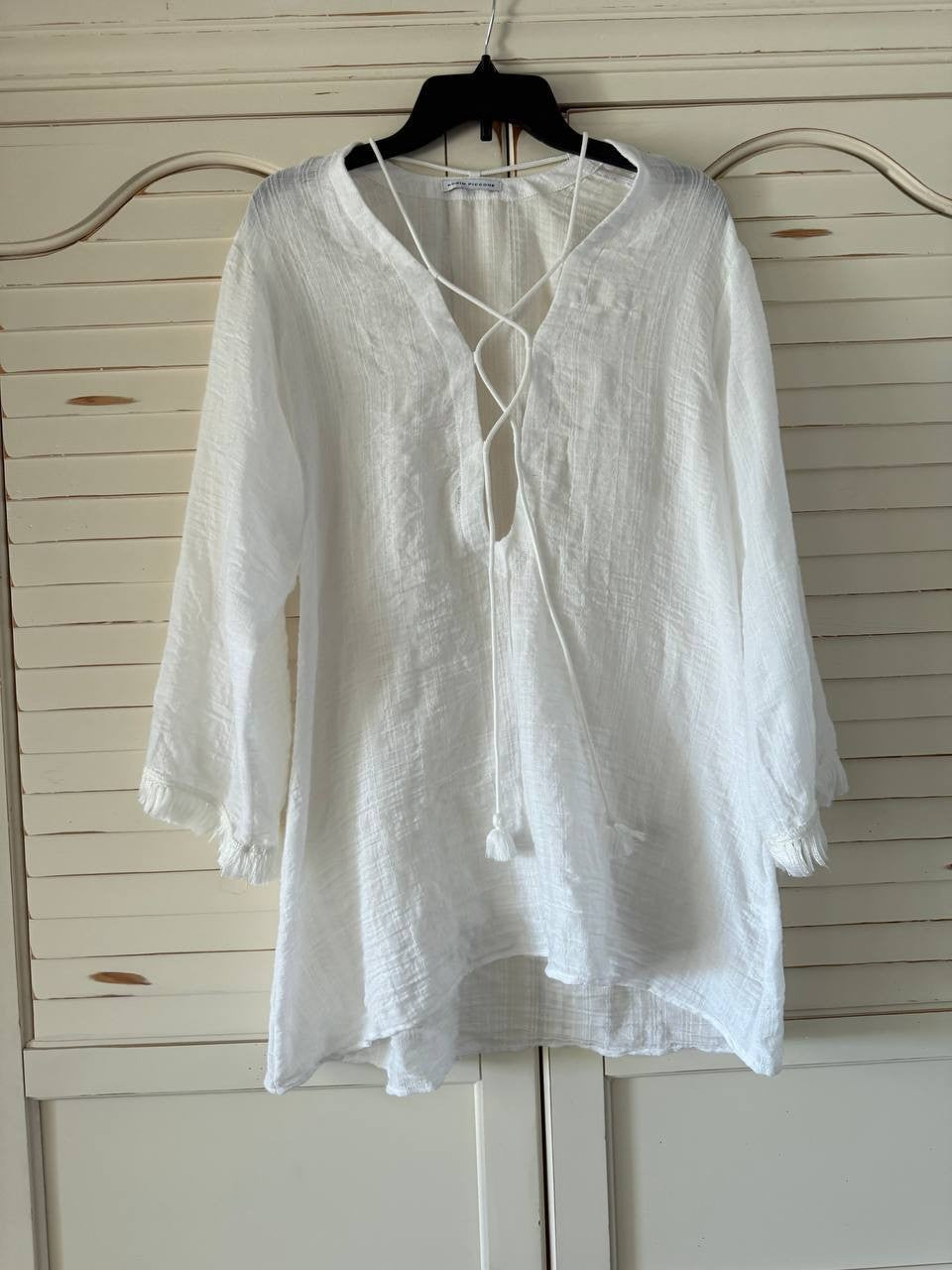 Robin Piccone Natalie Front-Tie Tunic Swim Cover-Up, White, Size S Women