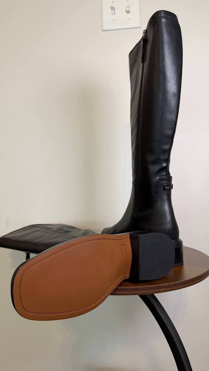 Franco Sarto Gisella Leather Square Toe Knee High Boots Black 8M Wide Calf NWT