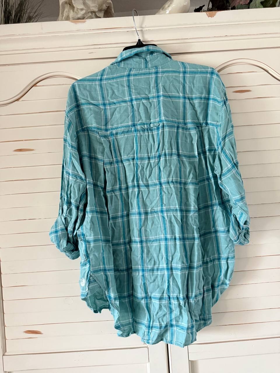 Gloria Vanderbilt Amanda Roll-Tab Shirt Aquifer Plaid Size M $48 –Casual Classiс