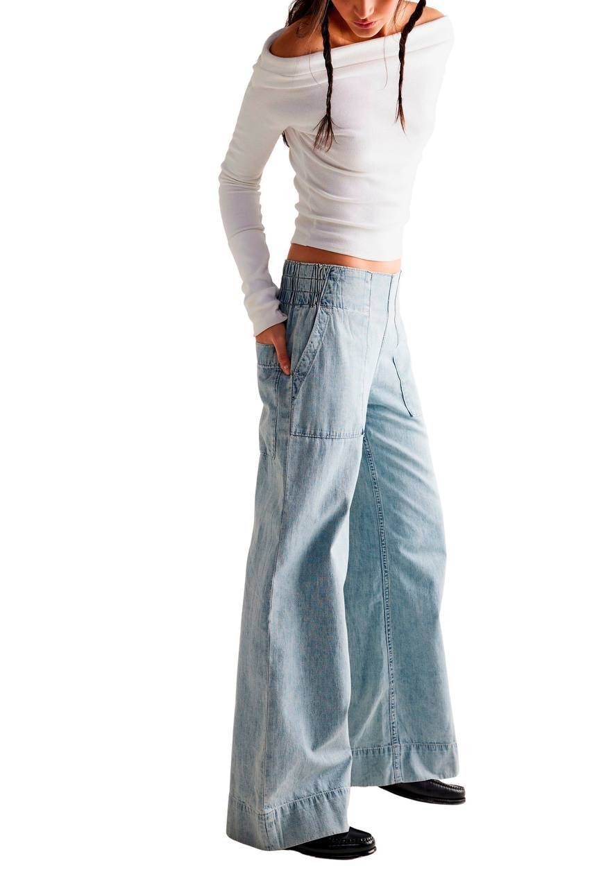 We The Free Breezy Pull-On Wide Leg Jeans Dusk L NWT $78