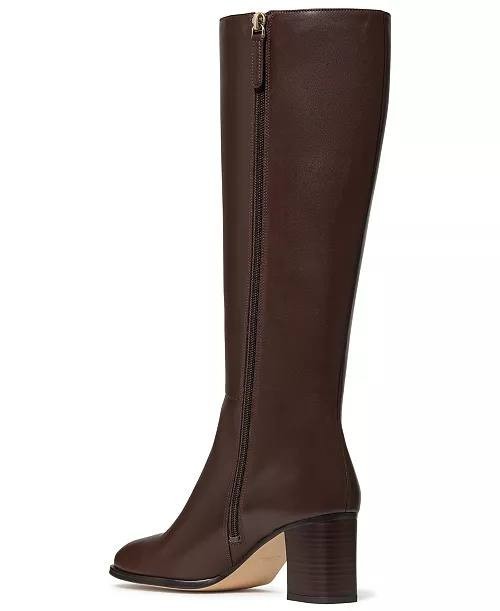 Kate Spade Aimee Tall Leather Boots Brown 6.5B Block Heel NWB $348