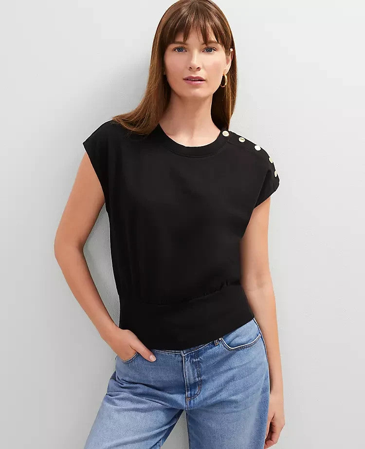 Three Dots Black Short Sleeve Crew Neck Top-XL-NWT-$68
