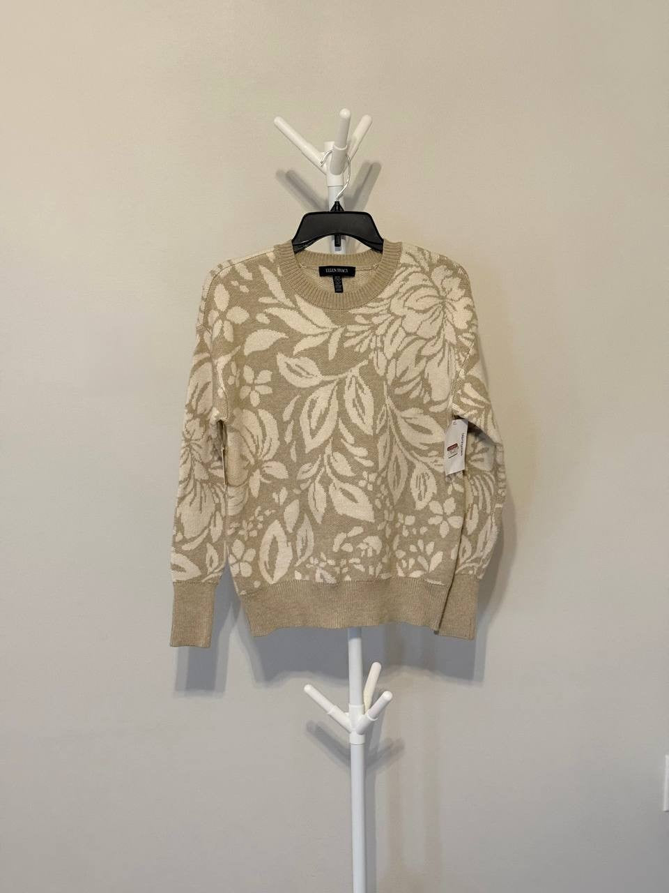 Ellen Tracy Floral Jacquard Sweater Beige XS NWT $89 – Cozy Elegant Knit