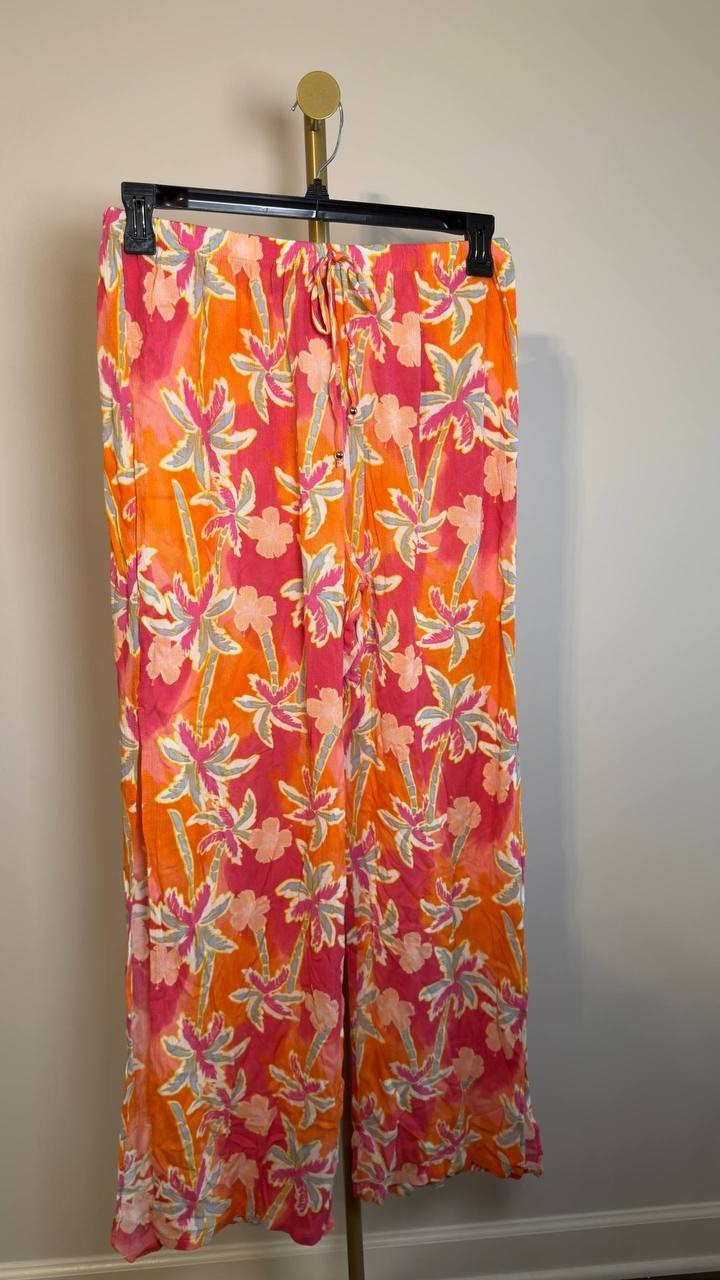 Miken Swim Palm Slit Cover‑Up Romper Palm Multi Multi L NWT $34