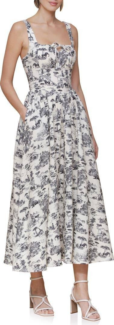 Avec Les Filles Bustier Linen Blend Midi Sundress Safari Toile Black Size 6 NWT