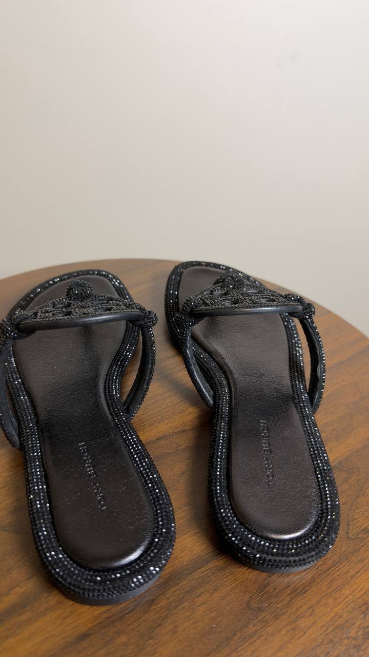 Tory Burch Thong Sandals Perfect Black 6 New $300.00