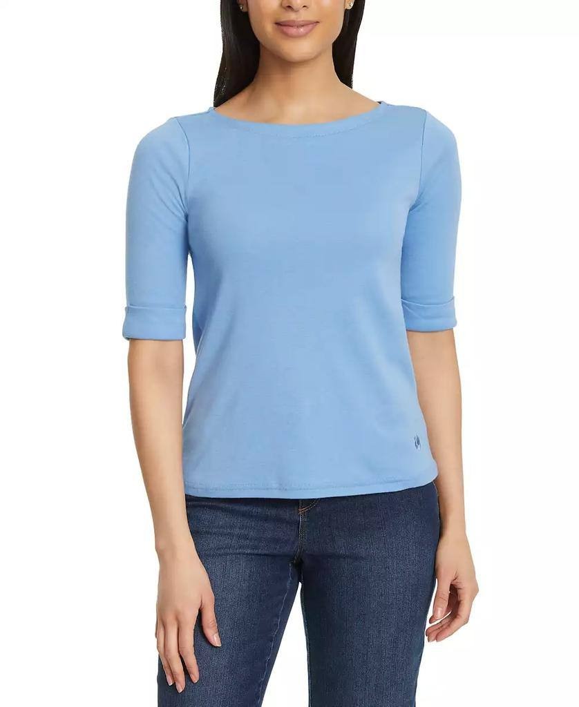 Gloria Vanderbilt Alanis Cotton‑Blend 3/4‑Sleeve T‑Shirt Blue L NWT $29.50