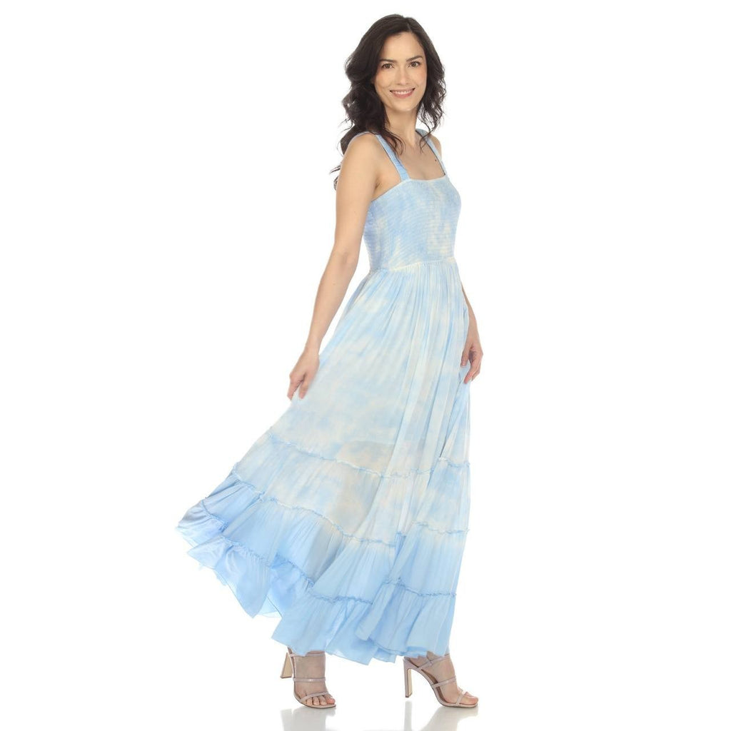 White Mark Smocked Ruffle Maxi Dress Blue S NWT $80