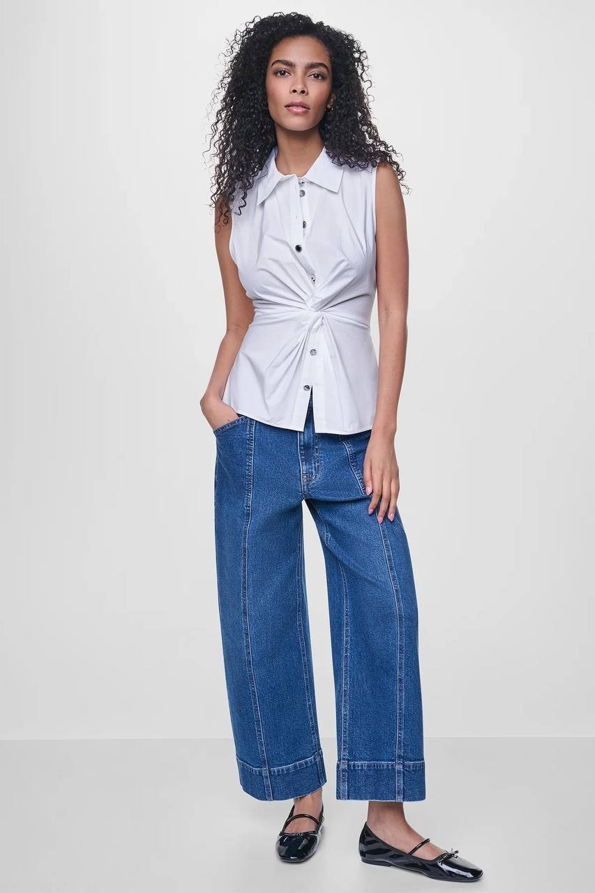 DKNY Jeans Women’s Poplin Twist Front Shirt White M NWT $79 